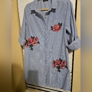 Striped Floral Embroidered Tunic Top